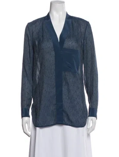 Pre-owned By Malene Birger Patterned V-neck Blouse In Blue