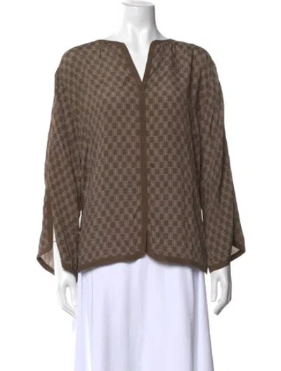 Pre-owned By Malene Birger Patterned V-neck Blouse W/ Tags In Brown