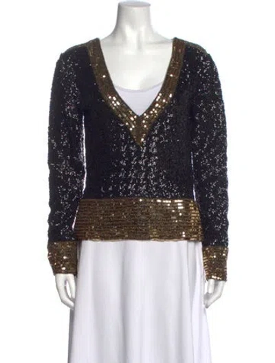 Pre-owned By Malene Birger Patterned V-neck Top In Black