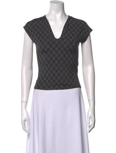 Pre-owned By Malene Birger Patterned V-neck Top In Grey
