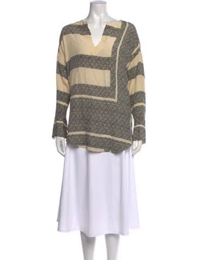 Pre-owned By Malene Birger Patterned V-neck Top In Neutrals