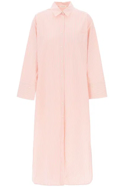 By Malene Birger Perros Striped Cotton-poplin Maxi Shirt Dress In Baby Pink