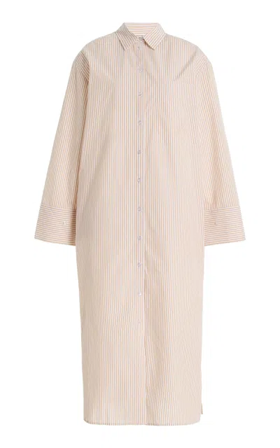 By Malene Birger Perroti Striped Cotton Shirt Midi Dress In Neutral