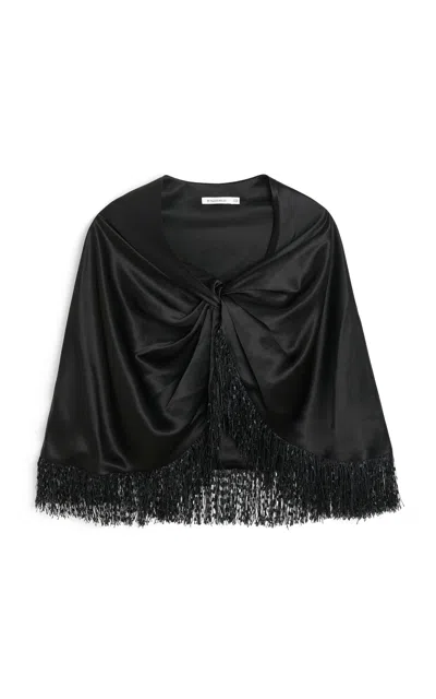 By Malene Birger Pinlo Fringed Satin Cape Top In Black
