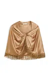 By Malene Birger Pinlo Fringed Satin Cape Top In Bronze
