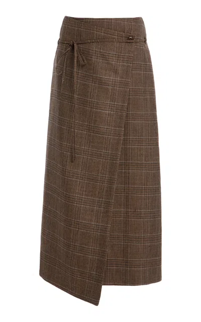 By Malene Birger Pippi Checked Virgin Wool Midi Skirt In Brown