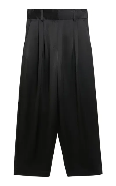 By Malene Birger Piscali Pleated Satin Wide-leg Pants In Black