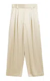 By Malene Birger Piscali Pleated Satin Wide-leg Pants In Ivory