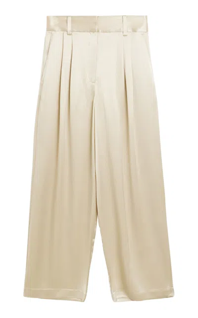 By Malene Birger Piscali Pleated Satin Wide-leg Pants In Ivory