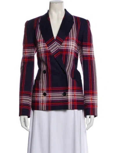 Pre-owned By Malene Birger Plaid Print Blazer In Blue