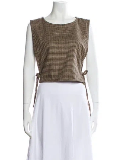 Pre-owned By Malene Birger Plaid Print Crew Neck Crop Top In Multi