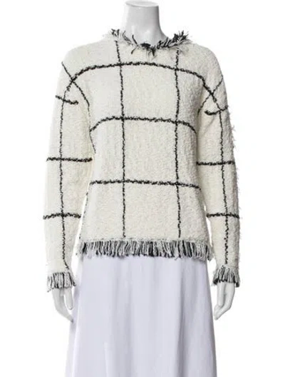 Pre-owned By Malene Birger Plaid Print Crew Neck Sweater In White