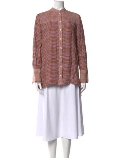 Pre-owned By Malene Birger Plaid Print Long Sleeve Blouse In Pink