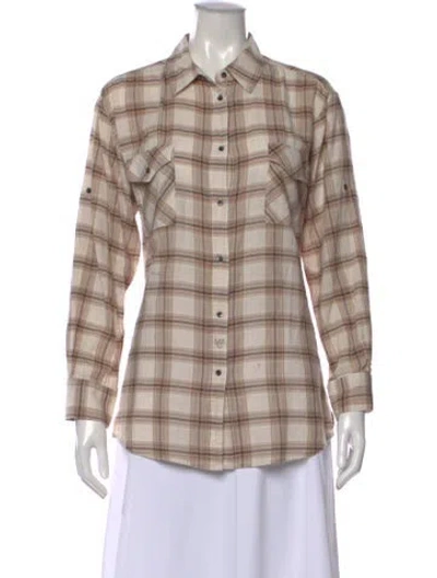 Pre-owned By Malene Birger Plaid Print Long Sleeve Button-up Top In Neutrals