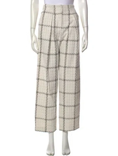 Pre-owned By Malene Birger Plaid Print Wide Leg Pants In White