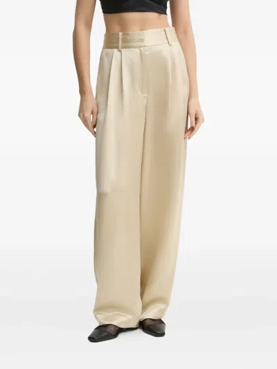 By Malene Birger Pleated Satin Trousers In Neutral