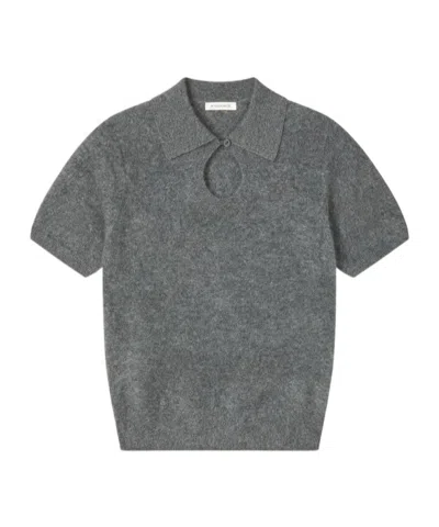 By Malene Birger Polo Collar Short-sleeved Knit Sweater In Gray
