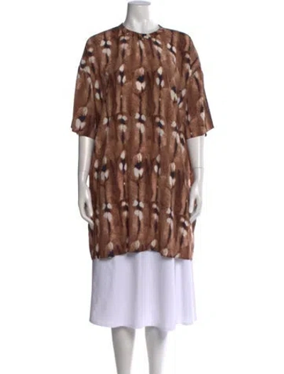 Pre-owned By Malene Birger Printed Crew Neck Top In Brown