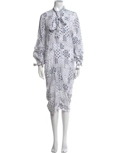 Pre-owned By Malene Birger Printed Midi Length Dress In White