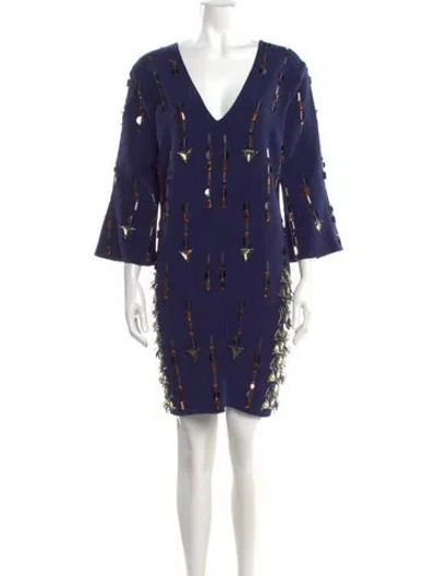Pre-owned By Malene Birger Printed Mini Dress In Blue