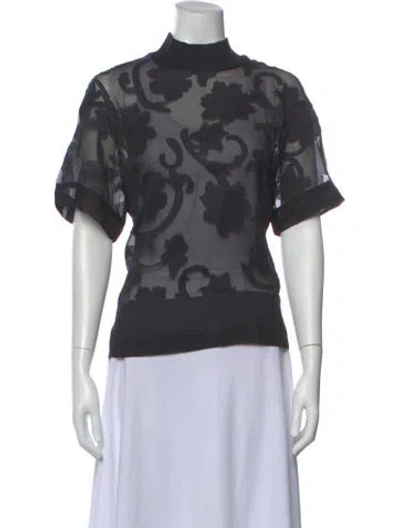 Pre-owned By Malene Birger Printed Mock Neck Blouse In Black