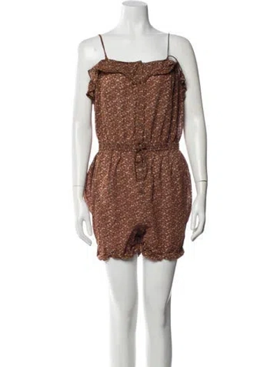 Pre-owned By Malene Birger Printed Square Neckline Romper In Brown