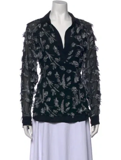 Pre-owned By Malene Birger Printed V-neck Blouse In Black