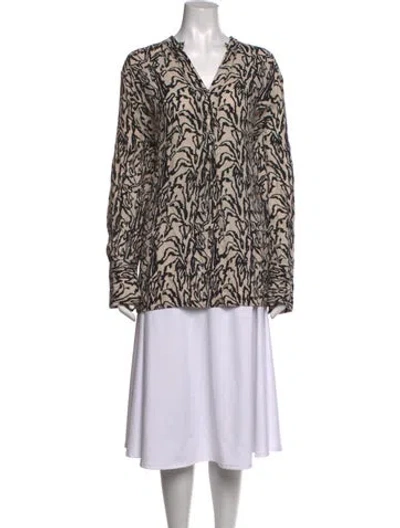 Pre-owned By Malene Birger Printed V-neck Blouse In Neutrals