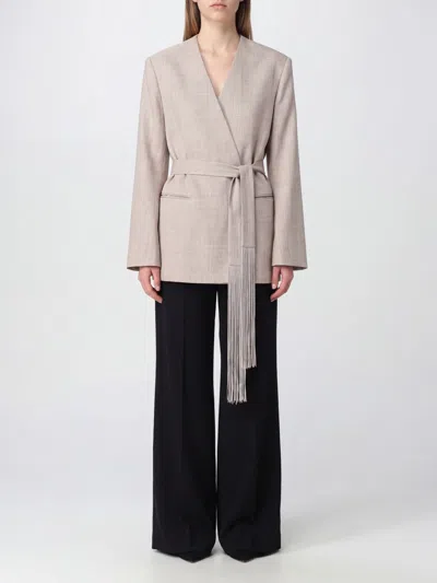 By Malene Birger Pure Virgin Wool Robe Blazer With Waist Belt In Neutral