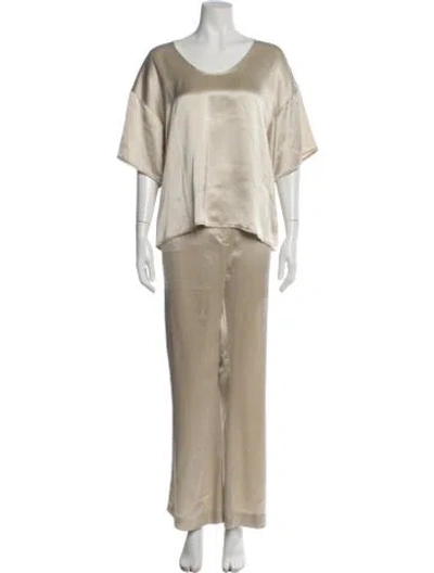 Pre-owned By Malene Birger Raw-edge Trim Pant Set In Neutral