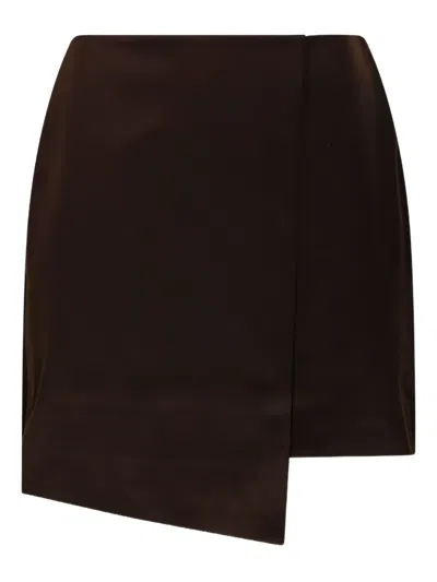 By Malene Birger Raye Asymmetric Satin Mini Skirt In Brown
