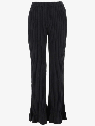 By Malene Birger Ribbed Cotton Blend Trousers In Black