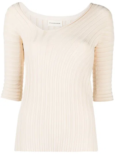 By Malene Birger Ribbed-knit Asymmetric Top In Nude