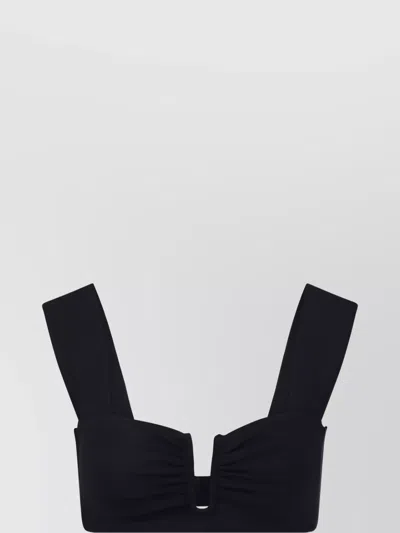 By Malene Birger Ribbed Square Neck Cropped Wide Strap Top In Black