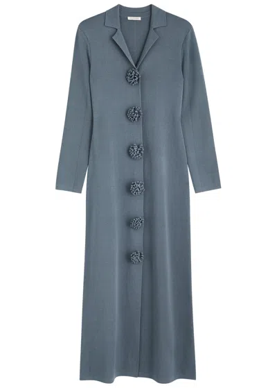 By Malene Birger Rosie Floral-appliquéd Knitted Maxi Dress In Blue