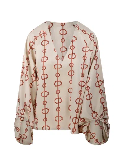 By Malene Birger Salia Parisian Scarf Geometric-print Blouse In Neutral