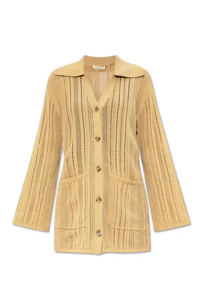 By Malene Birger Samina Pointelle-knit Cotton-blend Cardigan In Sand