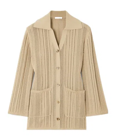 By Malene Birger Samina Pointelle-knit Cotton-blend Cardigan In Brown