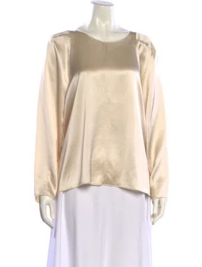 Pre-owned By Malene Birger Satin Crew Neck Blouse In Neutral