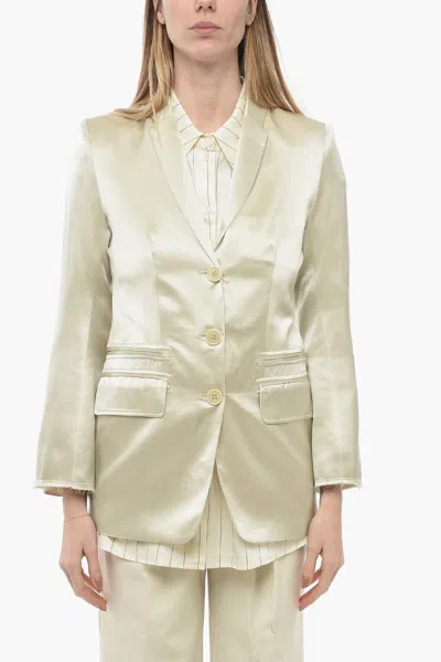 By Malene Birger Satin Multipocket Blazer With Raw Cut Detail In Gold
