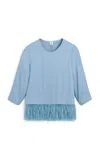 By Malene Birger Scarletts Feather-trimmed Crepe Top In Blue