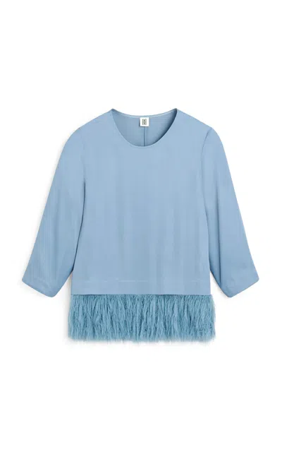 By Malene Birger Scarletts Feather-trimmed Crepe Top In Blue