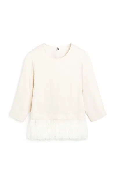 By Malene Birger Scarletts Feather-trimmed Crepe Top In White