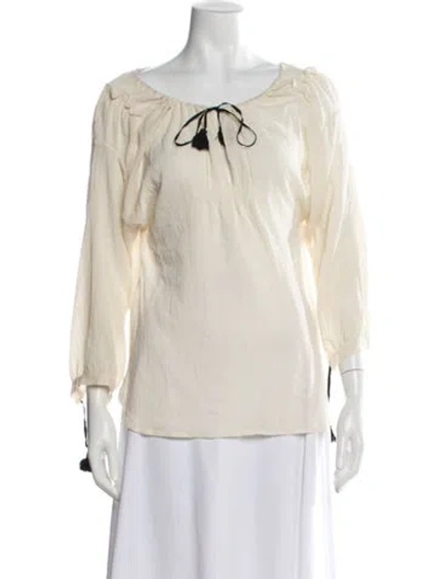 Pre-owned By Malene Birger Scoop Neck Long Sleeve Blouse W/ Tags In Neutrals