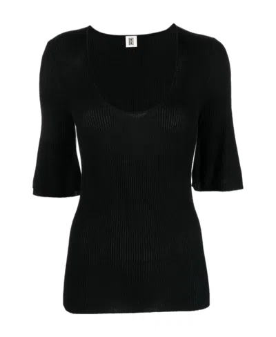 BY MALENE BIRGER SCOOP-NECK RIBBED-KNIT T-SHIRT