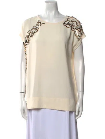 Pre-owned By Malene Birger Scoop Neck Short Sleeve Blouse In Neutral