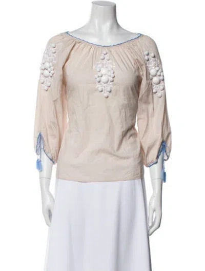 Pre-owned By Malene Birger Scoop Neck Three-quarter Sleeve Blouse In Blue