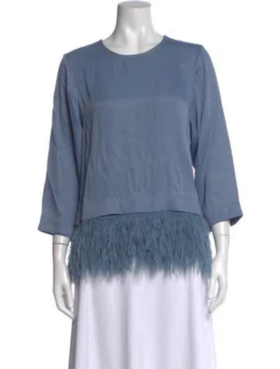 Pre-owned By Malene Birger Scoop Neck Three-quarter Sleeve Blouse In Blue