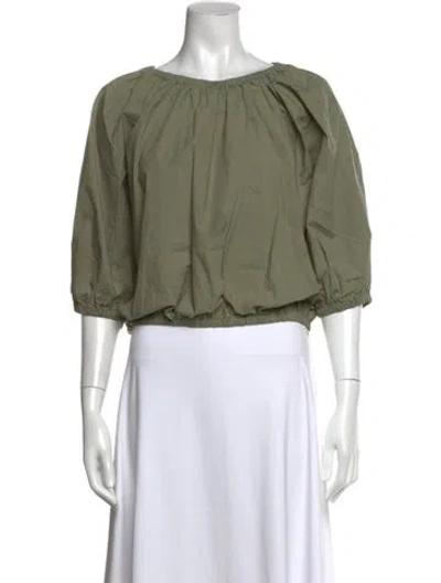 Pre-owned By Malene Birger Scoop Neck Three-quarter Sleeve Top In Green