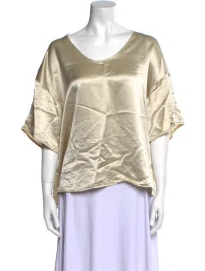 Pre-owned By Malene Birger Scoop Neck Three-quarter Sleeve Top In Neutral